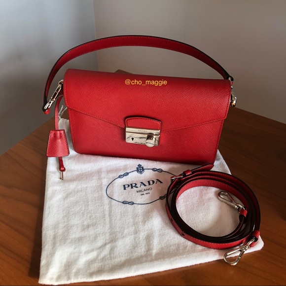 Prada Red Saffiano Lux Mini Sound Bag - Picture 2 of 9